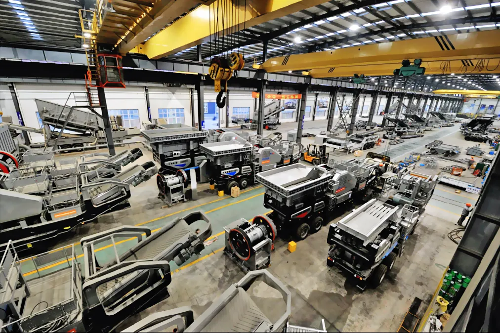 Multiple Cronus wheeled portable crushing stations arranged as a complete mobile production line