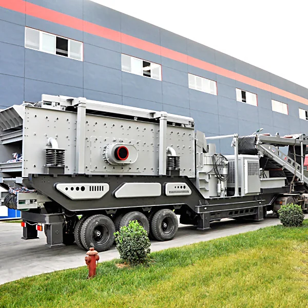 Tire mounted mobile crusher working at a mountain quarry site